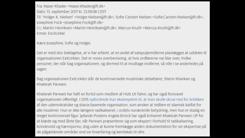 Et udklip fra mailen, som Berlingske bringer.